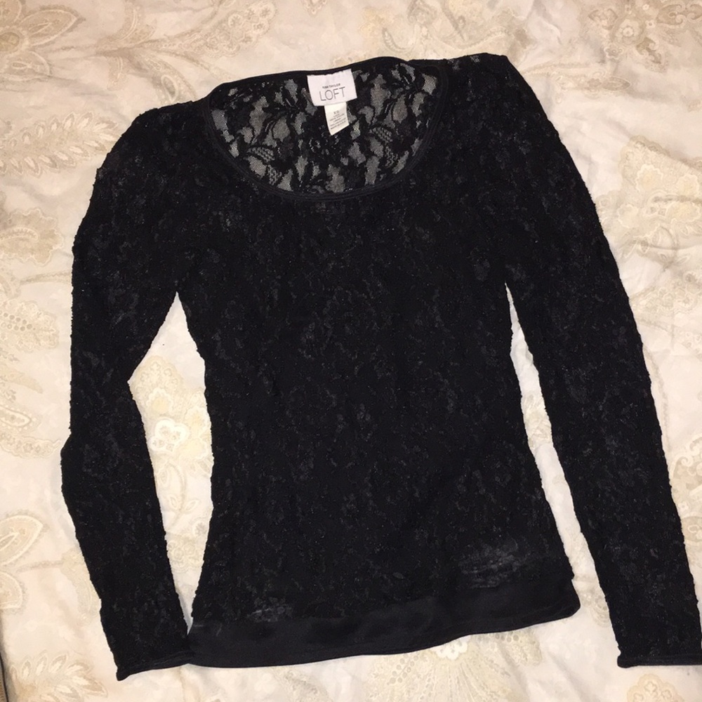 Elegant Ann Taylor Loft black lace top.
